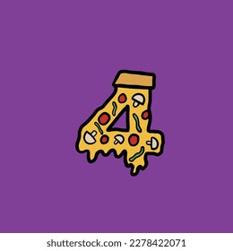 4 del alfabeto y número de la comida rápida del vector de la pizza