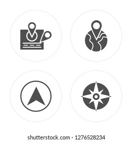 4 Placeholder, Navigation, World, Compass modern icons on round shapes, vector illustration, eps10, trendy icon set.