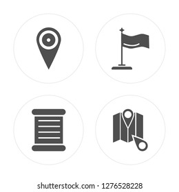 4 Placeholder, Parchment, Flag, Map modern icons on round shapes, vector illustration, eps10, trendy icon set.