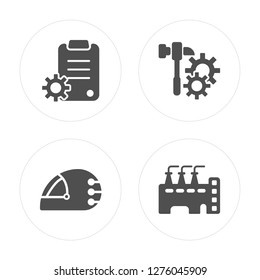 4 Plan, Helmet, Tools, Factory modern icons on round shapes, vector illustration, eps10, trendy icon set.