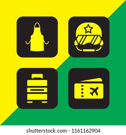 4 plane icons in vector set. airplane ticket, apron silhouette, baggage and pilot illustration for web and graphic design