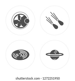 4 Planet earth, Galaxy, Meteorites, Uranus modern icons on round shapes, vector illustration, eps10, trendy icon set.