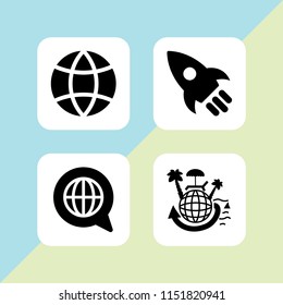 4 planet icons in vector set. global, rocket and earth paradise illustration for web and graphic design
