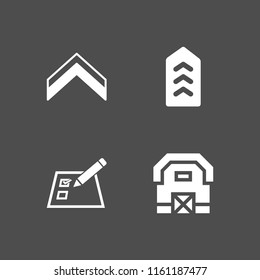 4 plank icons in vector set. chevron, checklist on a paper with a pencil and barn illustration for web and graphic design