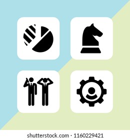 4 planning icons in vector set. chess, user, pie chart and problem illustration for web and graphic design