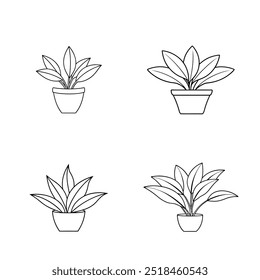 4 arte de línea de Ilustración vectorial de plantas