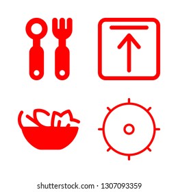 4 plate icons with up arrow square button and cutlery in this set