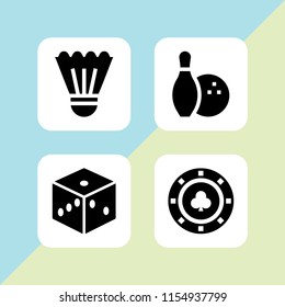 4 play icons in vector set. bowling, badminton, clover token and dice illustration for web and graphic design