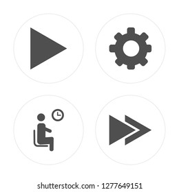 4 Play, Waiting, Settings, Rewind modern icons on round shapes, vector illustration, eps10, trendy icon set.