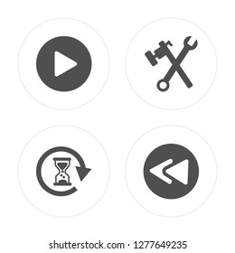 4 Play, Waiting, Settings, Rewind modern icons on round shapes, vector illustration, eps10, trendy icon set.