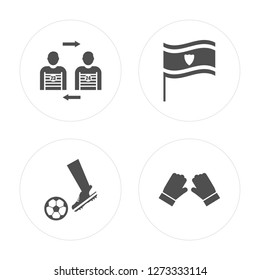 4 Player substitution, Soccer player, Flag, Gloves modern icons on round shapes, vector illustration, eps10, trendy icon set.