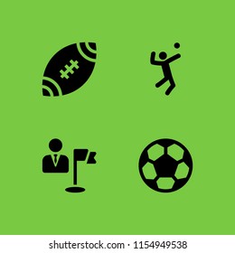 4 playground icons in vector set. soccer ball, football ball, volleyball and goal illustration for web and graphic design