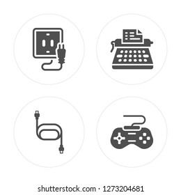 4 Plug, Usb, Typewriter, Game controller modern icons on round shapes, vector illustration, eps10, trendy icon set.