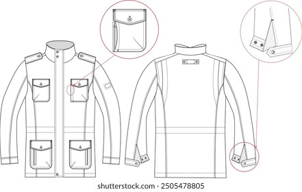 4 pockets jacket flat tech pack apparel sketch