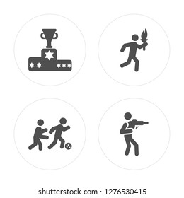 4 Podium, Football, Torch, Shoot modern icons on round shapes, vector illustration, eps10, trendy icon set.