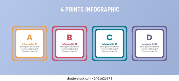 4 point stage or step infographic template with square box and outline accessories for slide presentation vector