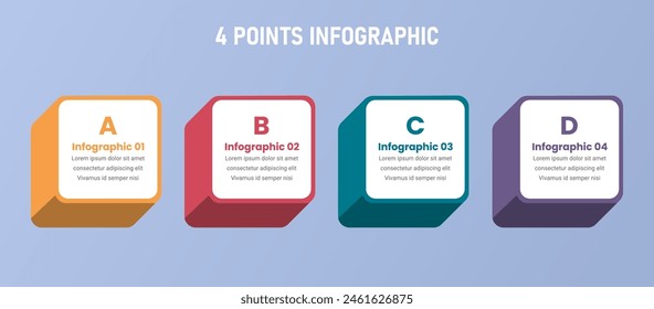 4 point stage or step infographic template with 3d square box on horizontal direction for slide presentation vector