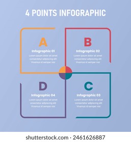 4-Punkt-Bühne oder Schritt-Infografik-Vorlage mit Umriss-Quadrat-Zyklus kreisförmig für Diapräsentations-Vektorgrafik