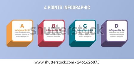 4 point stage or step infographic template with 3d square box on horizontal direction for slide presentation vector