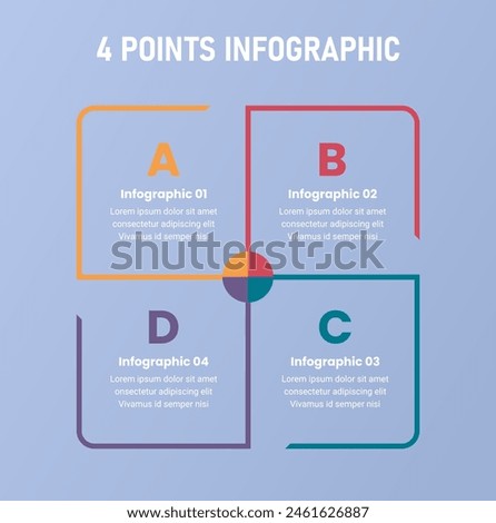 4 point stage or step infographic template with outline square cycle circular for slide presentation vector