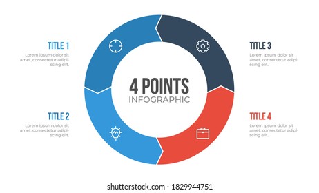 4 points circle infographic element vector with arrows, can be used for workflow, steps, options, list, processes, presentation slide, report, etc.