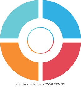 4 points circular infographic element template in colorful flat style, can use for presentation slide. Template for cycle diagram, graph, puzzle presentation and round chart.