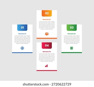 Infografía de 4 puntos con estilo de gradiente con contenedor de mesa con insignia en el Vector circular superior con 4 etapas de Elementos