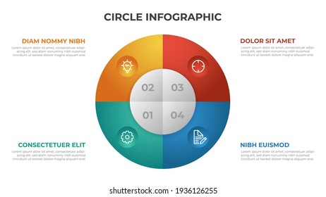 4 points infographic template with circle layout vector.
