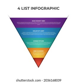 4 puntos, capas, opciones, paso del elemento infográfico de lista con diagrama de gráfico de embudo o pirámide