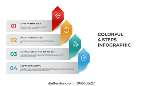 4 points of list diagram, pyramid steps with arrow layout, infographic element template vector