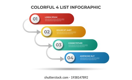 diagrama de 4 puntos de lista o pasos con flechas, vector de plantilla de elemento infográfico.