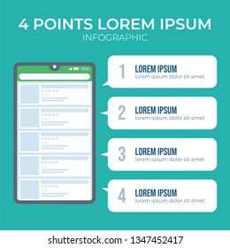 4 points of online shopping tips with catalog user interface in smartphone screen illustration, infographic element vector. can be used for steps how to shop online.