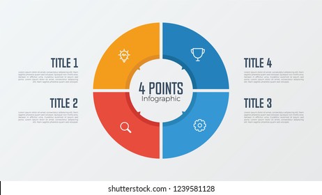 4 points, options, parts, processes, work flowsteps, steps infographic element circle shaped vector. business presentation template.