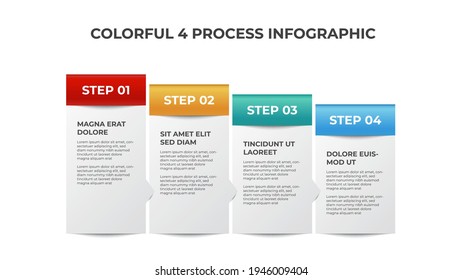 4 puntos de diagrama de procesos, diseño de bloques ascendente, vector de plantilla de elementos infográficos