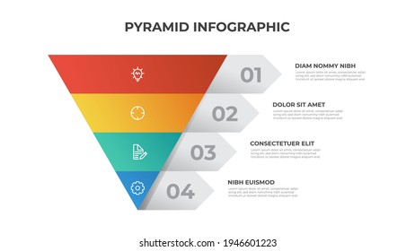 4 points of pyramid list diagram, triangle segmented level layout, infographic element template vector
