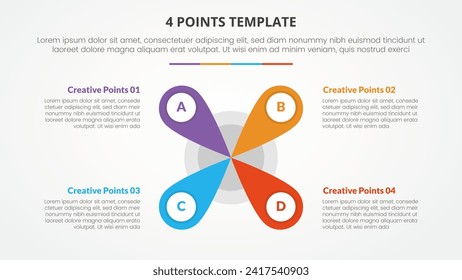 4 points stage list template infographic concept for slide presentation with creative flower center shape with flat style