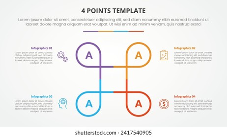 Concepto de infografía de plantilla de lista de etapas de 4 puntos para presentación de diapositivas con ciclo circular de línea de círculo creativo con estilo plano