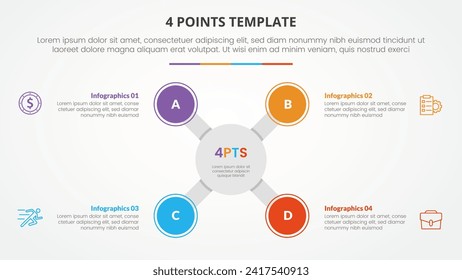 4 points stage list template infographic concept for slide presentation with big circle x shape on center with flat style