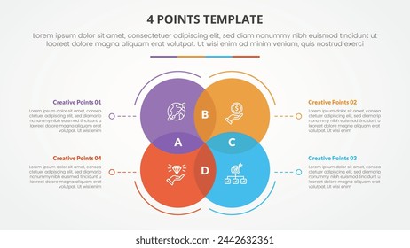 4 puntos plantilla de lista de etapas concepto infográfico para presentación de diapositivas con gran círculo venn ciclo circular flecha con estilo plano