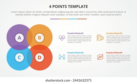 4 points stage list template infographic concept for slide presentation with venn blending big circle create square with flat style