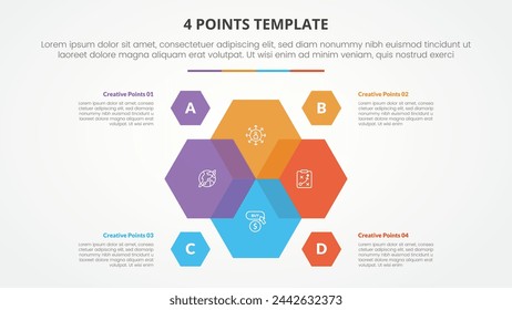 4 points stage list template infographic concept for slide presentation with venn blending hexagon cycle circular with flat style