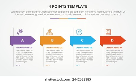 4 points stage list template infographic concept for slide presentation with creative clean table with strong header arrow shape with flat style