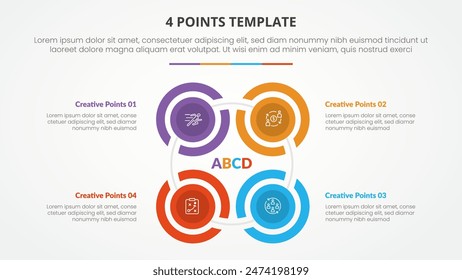 4 points stage list template infographic concept for slide presentation with big circle outline cutted create square shape on center with flat style vector