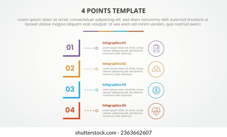4 points stage template infographic concept for slide presentation with modified square shape vertical stack 4 point list with flat style