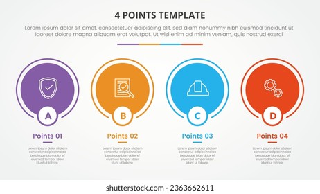 4 points stage template infographic concept for slide presentation with big circle on horizontal line 4 point list with flat style