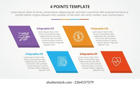 4 points stage template infographic concept for slide presentation with skew rectangle 4 point list with flat style