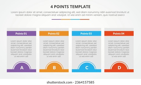 4 points stage template infographic concept for slide presentation with box table half circle badge 4 point list with flat style