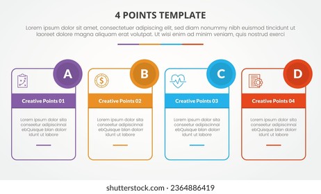 4 points stage template infographic concept for slide presentation with outline box and circle badge 4 point list with flat style