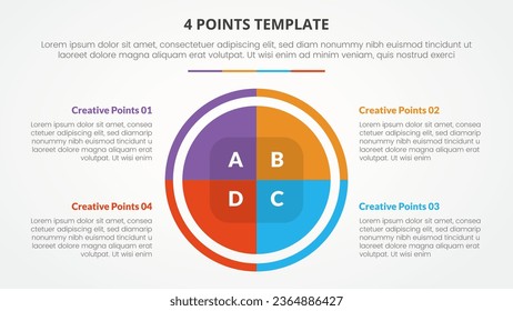 4 points stage template infographic concept for slide presentation with big circle pie chart 4 point list with flat style