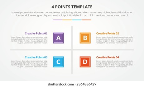 4 points stage template infographic concept for slide presentation with square base and cross line center 4 point list with flat style